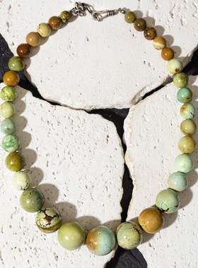 二梦三青【平凡之路】天然绿松石原矿项链女油绿高瓷度锁骨链文玩