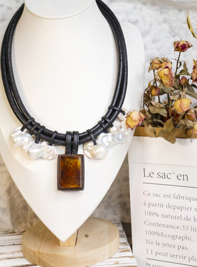 二梦三青【撒野】潮流饰品皮镶天然石原创小众吊坠手镯时尚百搭酷