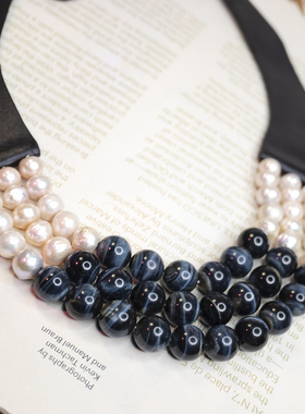 二梦三青【坐标北纬61度】天然珍珠项链女虎眼石毛衣链复古中古风