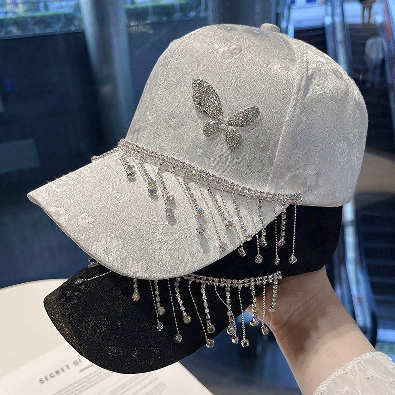 帽子女2025新款水钻流苏链条棒球帽夏季休闲百搭鸭舌帽遮阳防晒帽
