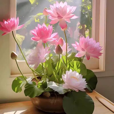七彩碗莲已开口水培植物莲花种子四季无土懒人花卉鱼缸造景阳台盆