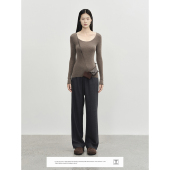 CONCISE 针织内搭打底衫 WHITE简白秋季 美丽诺羊毛卷边U领修身