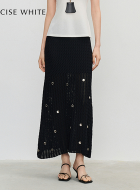 CONCISE-WHITE简白新款黑色长半裙设计师品牌长裙裙子女