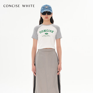 concise white简白复古拼色正肩t恤短袖早秋设计师品牌女