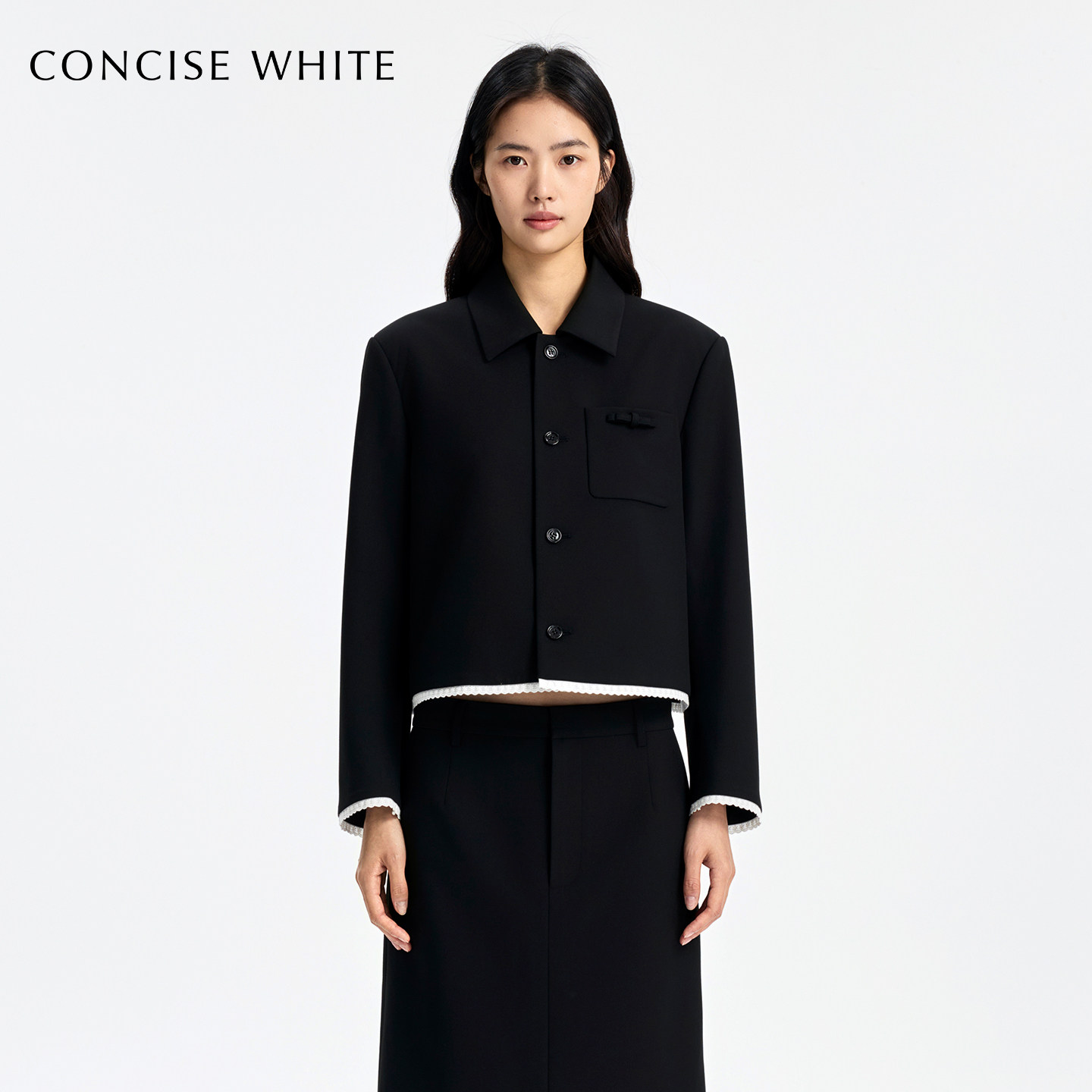 CONCISE-WHITE简白花边正肩外套