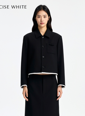 CONCISE-WHITE简白2025秋季新款花边正肩外短套翻领纽扣口袋休闲
