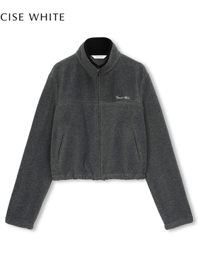CONCISE-WHITE简白2025新款立领LOGO短外套深灰色简约上衣女