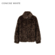 立领宽松气质豹纹短款 CONCISE WHITE简白2025秋冬新品 毛呢外套女