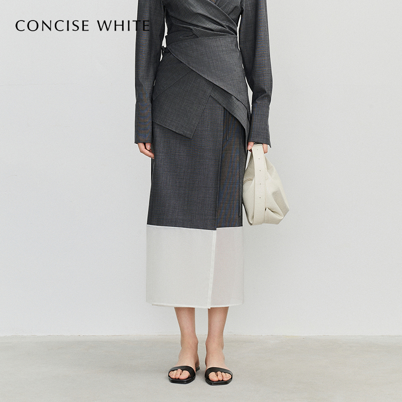 CONCISEWHITE拼纱半裙半身裙
