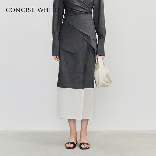 CONCISEWHITE拼纱半裙半身裙