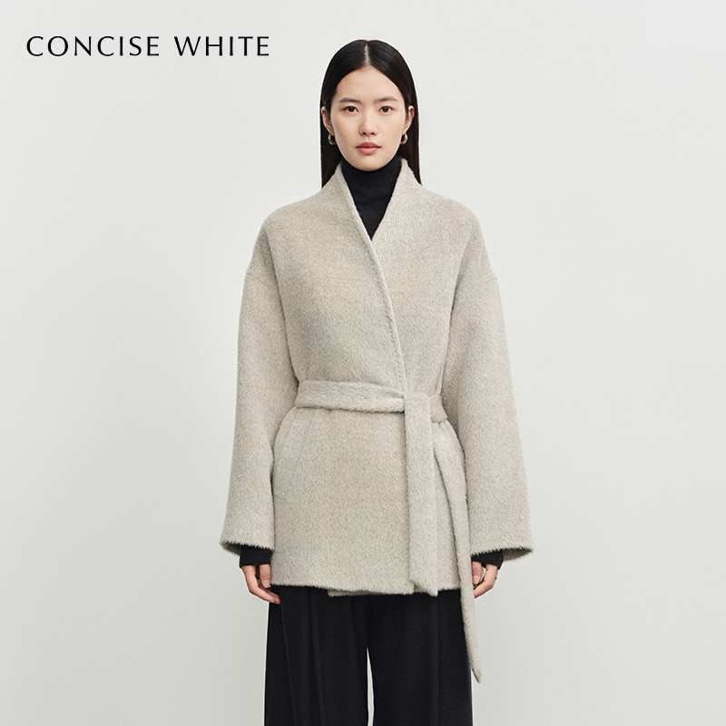 CONCISE-WHITE立领毛呢外套