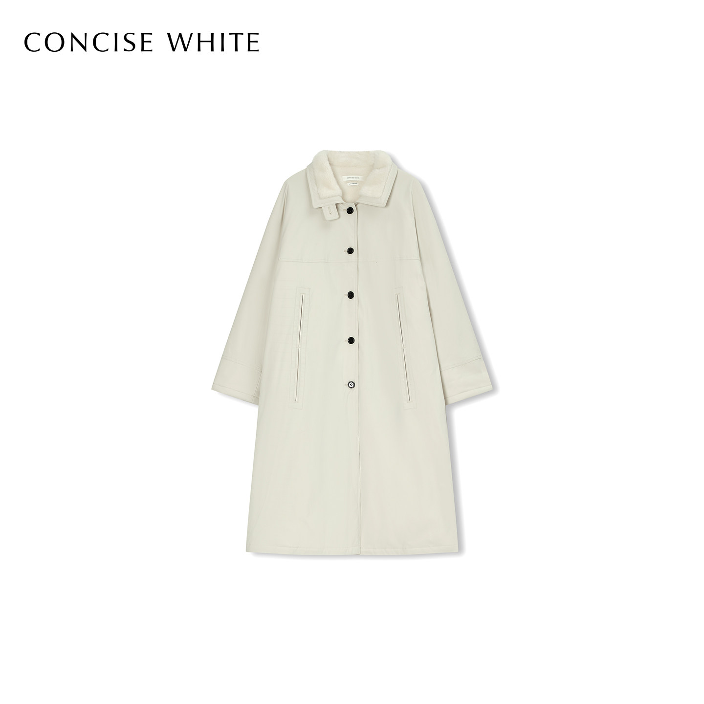 CONCISE-WHITE简白2025秋冬新品立领拼羽绒服鹅绒宽松长外套女
