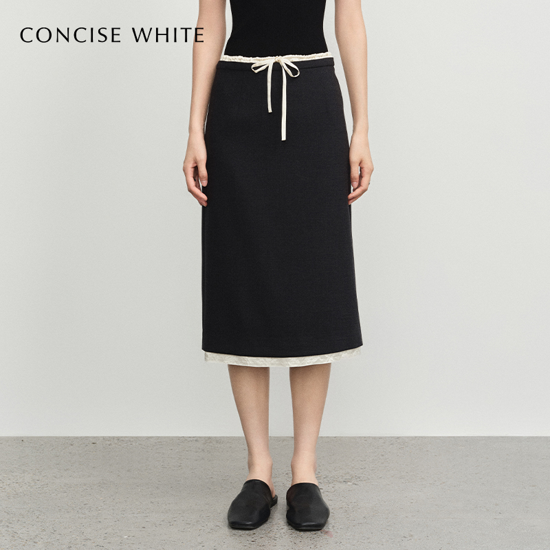 CONCISE-WHITE双腰抽绳长半裙