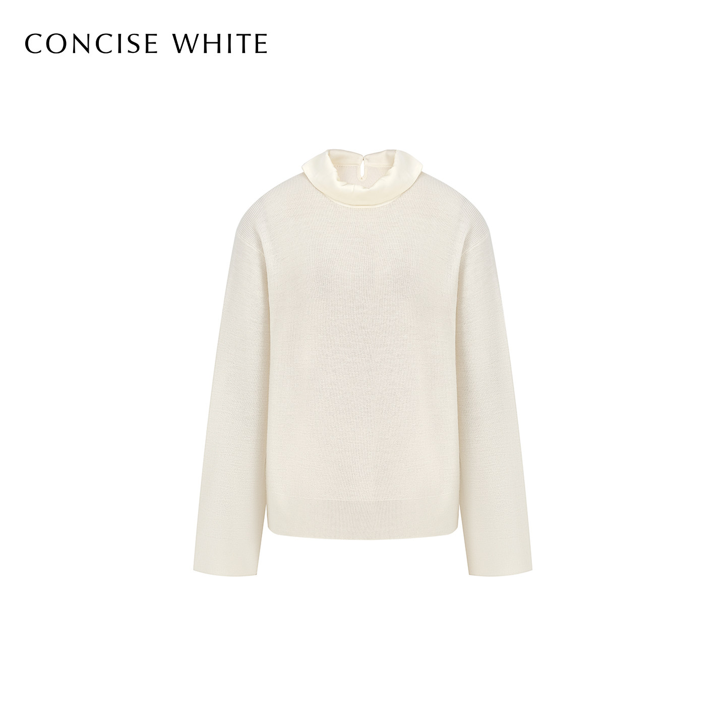 CONCISE-WHITE简白2025秋冬新品立领拼接打底毛衣针织衫上衣女