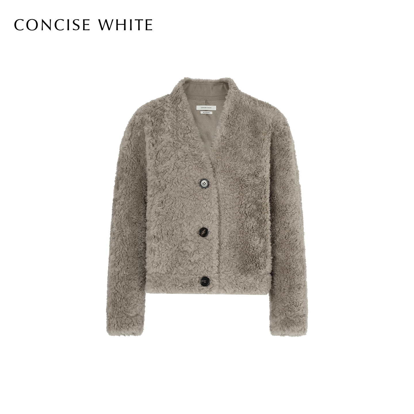 CONCISE-WHITE简白2025秋冬新品V领廓形宽松羊毛短款毛呢外套女
