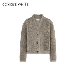 毛呢外套女 V领廓形宽松羊毛短款 CONCISE WHITE简白2025秋冬新品