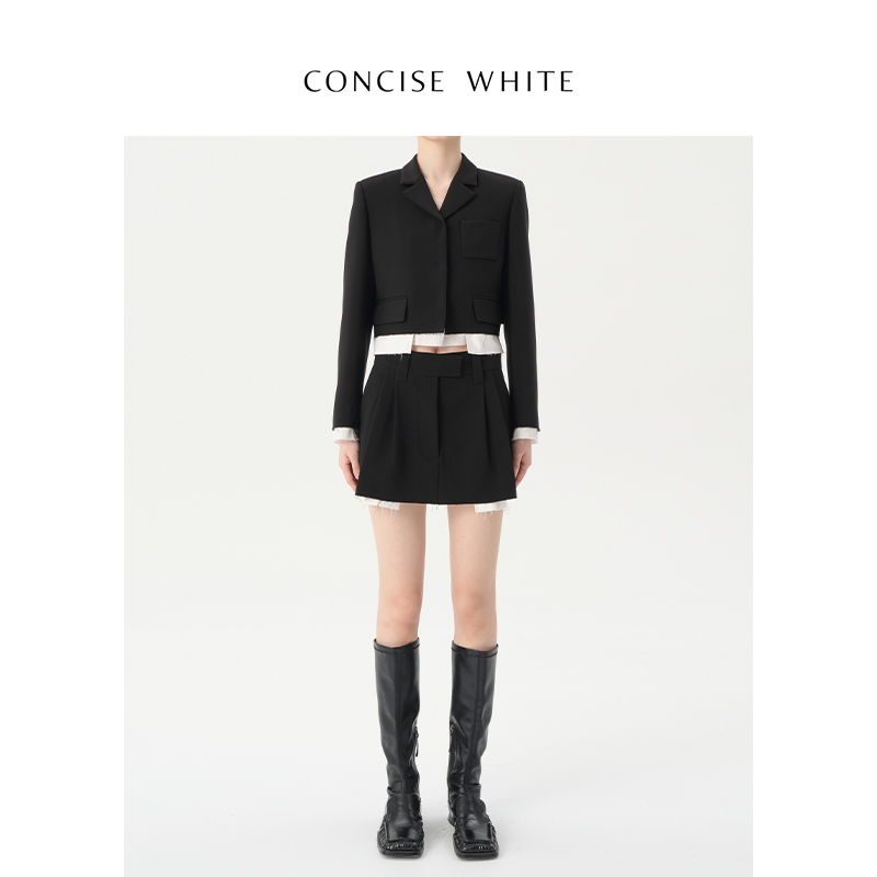 CONCISE-WHITE简白旗舰店 时尚黑白拼接短西服外套春季新款 女装/女士精品 短外套 原图主图