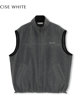 CONCISE-WHITE简白2025新款立领LOGO马甲深灰色宽松无袖上衣