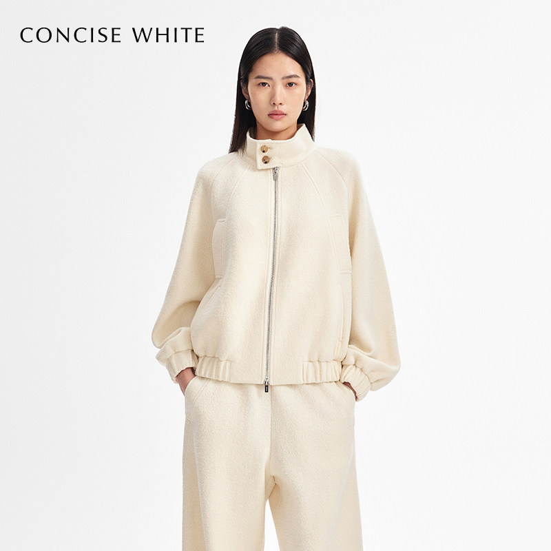CONCISE-WHITE简白秋季新款纯色立领拉链休闲夹克外套女