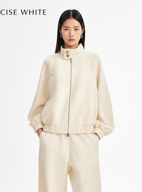 CONCISE-WHITE简白秋季新款纯色立领拉链休闲夹克外套女