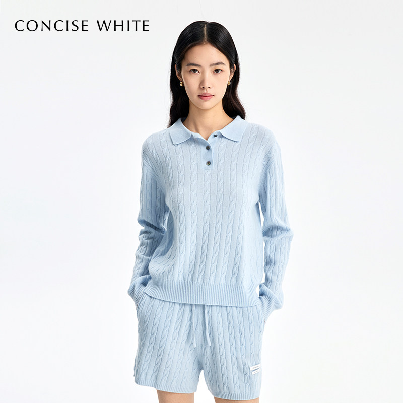 CONCISE-WHITE简白POLO麻花毛衣