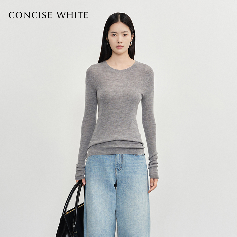 CONCISE-WHITE绵羊毛修身打底衫