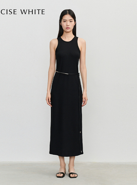 CONCISE-WHITE简白新款黑色背心连衣裙长裙设计师女裙子