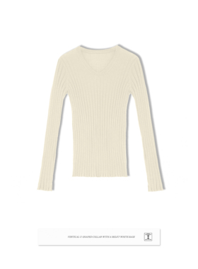 CONCISE-WHITE简白2025秋冬新品竖纹U领打底羊毛针织修身上衣女