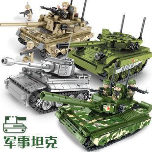 聚航89001-04军事M1A2 虎式 豹2坦克拼装积木小颗粒99A坦克玩具