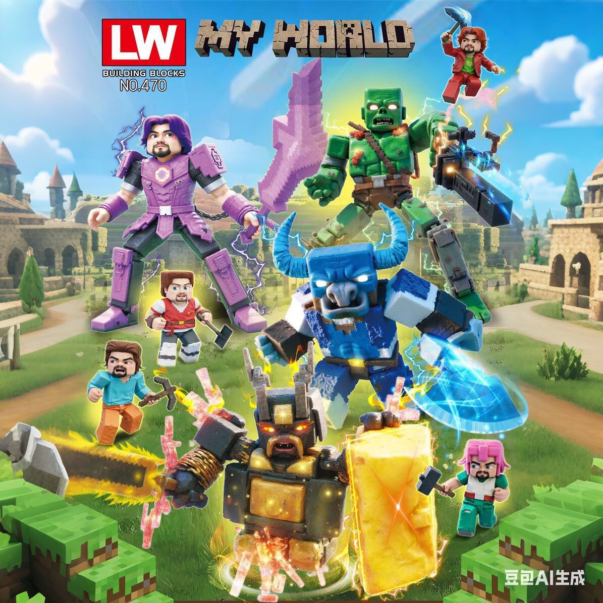 乐玩470我的世界积木拼装史蒂夫机甲人仔循声守卫大作战儿童玩具