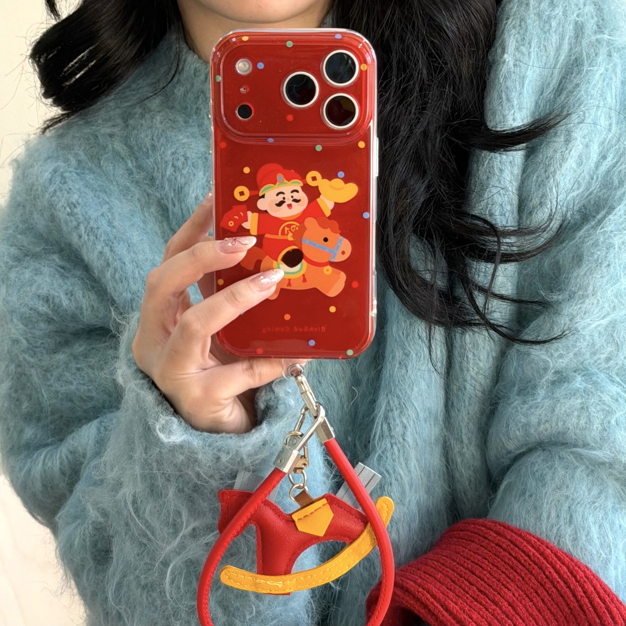 淳于亦新年红色来财骑马适用苹果17promax手机壳15全包按键镜头壳14/13创意红色皮质小马挂绳壳16防摔保护壳,3C数码配件,手机保护套/壳,淘宝优惠券,粉丝福利购,淘宝优惠卷