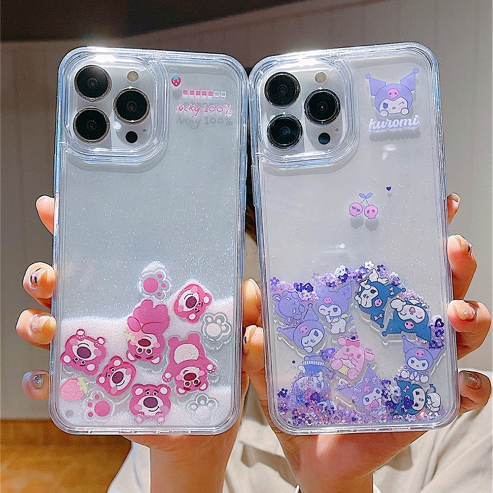 可爱卡通小樱桃库洛米适用iPhone14手机壳苹果15ProMax防摔保护套新款迪士尼草莓熊闪粉12PM透明软壳13流沙壳