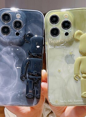 情侣款kaws公仔暴力熊适用iPhone14Pro手机壳立体熊可爱苹果13硅胶软壳防摔创意12/11创意13ProMax保护套潮牌