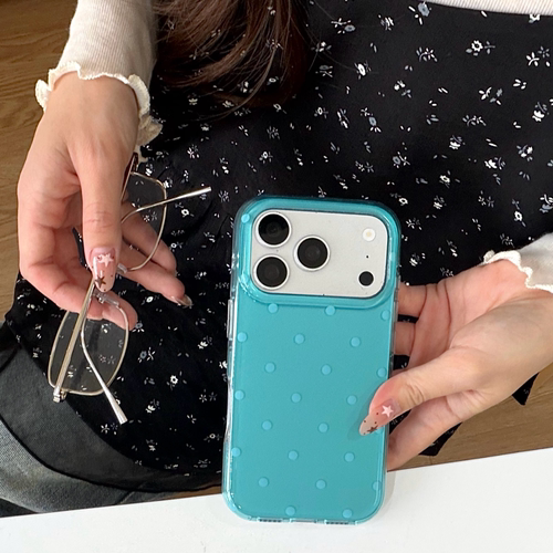 韩系清新蓝色底白色波点苹果17壳