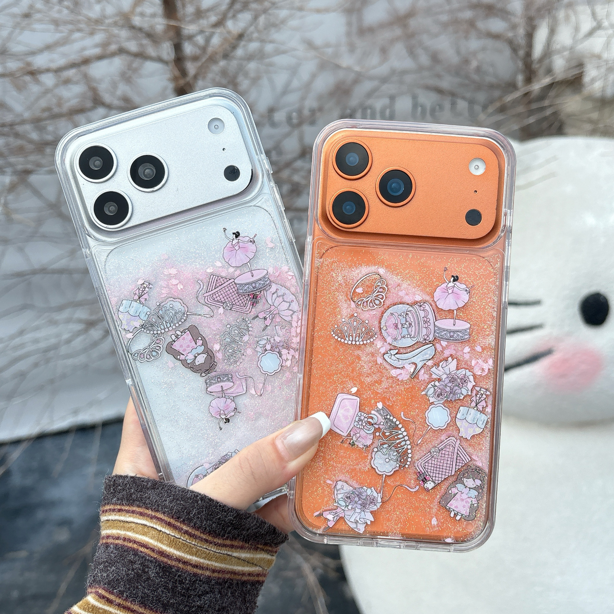 浪漫粉色八音盒上芭蕾舞女孩适用苹果17promax手机壳15全包按键大视窗14/13创意透明流沙硅胶软壳16防摔保护