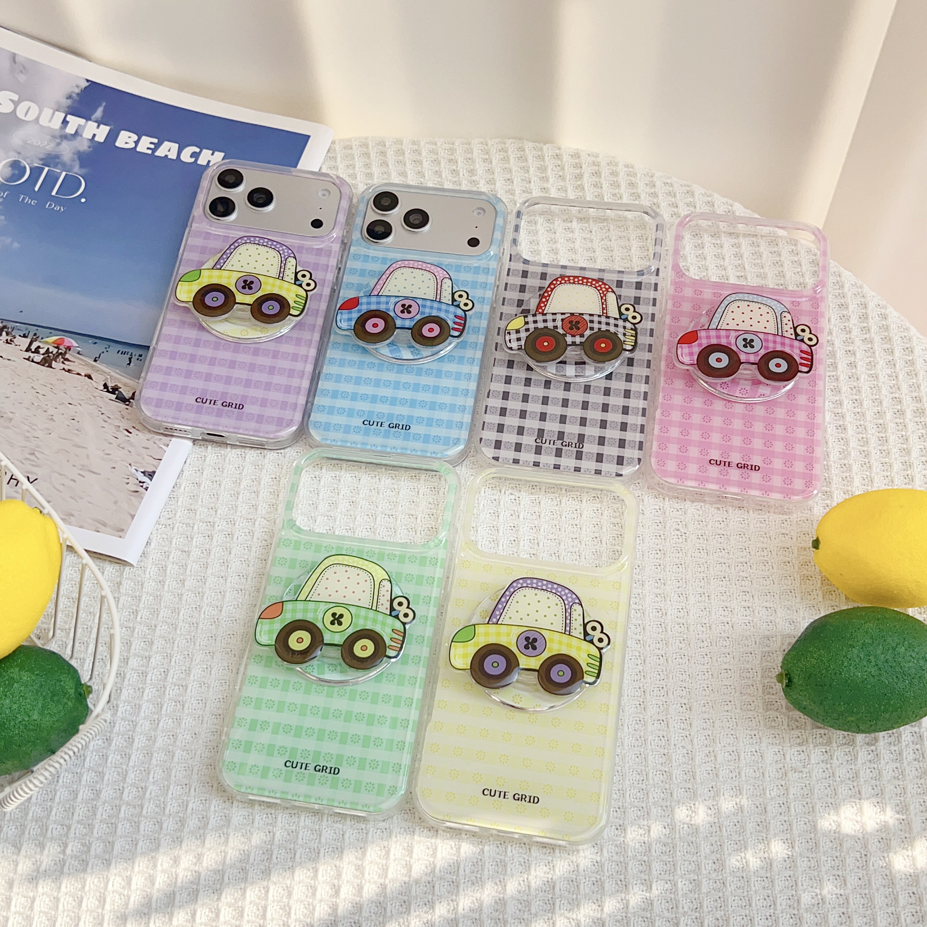 Ins韩系纯色格子磁吸无线充适用苹果17promax手机壳15全包按键大视窗14/13创意小车立体磁吸硅胶16防摔保护壳