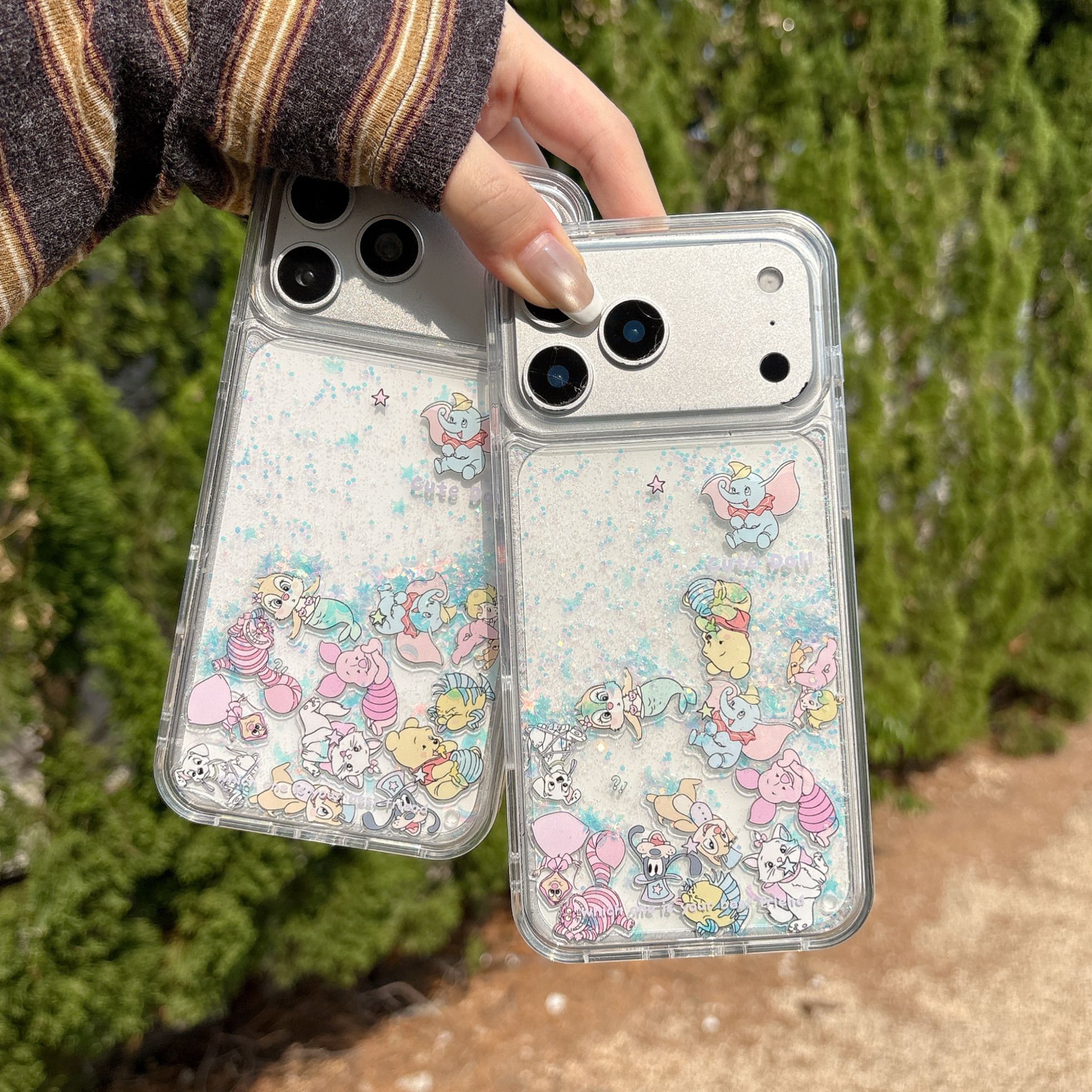 迪士尼动物合辑小飞象伙伴玩偶适用苹果17promax手机壳15全包按键大视窗14/13创意透明流沙趣味壳16防摔保护