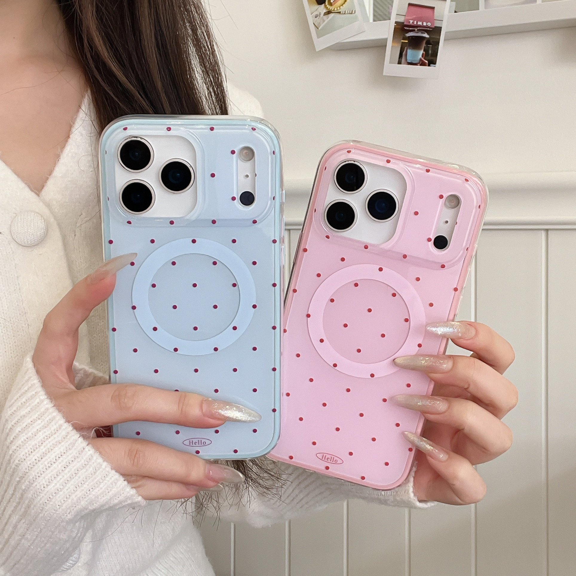 淳于亦ins韩系蓝粉波点配色适用苹果17promax手机壳15全包按键半包镜头壳14/13创意个性磁吸硅胶壳16防摔保护