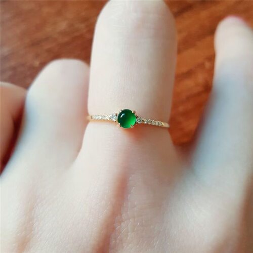 古风镀金冰种绿蛋面玉髓戒指