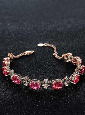 天然红碧玺宝石四叶草手链女