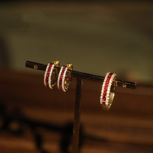 新中式镀金镶嵌红宝石戒指耳环