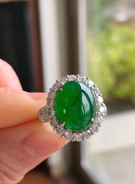 新中式镶嵌仿高冰蛋面天然玉髓翡翠戒指女时尚气质高级感百搭指环