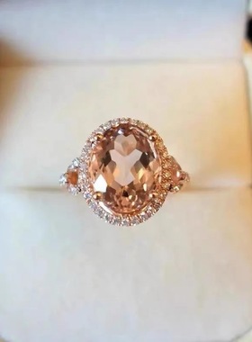 甜美风椭圆镀玫瑰金摩根石戒指