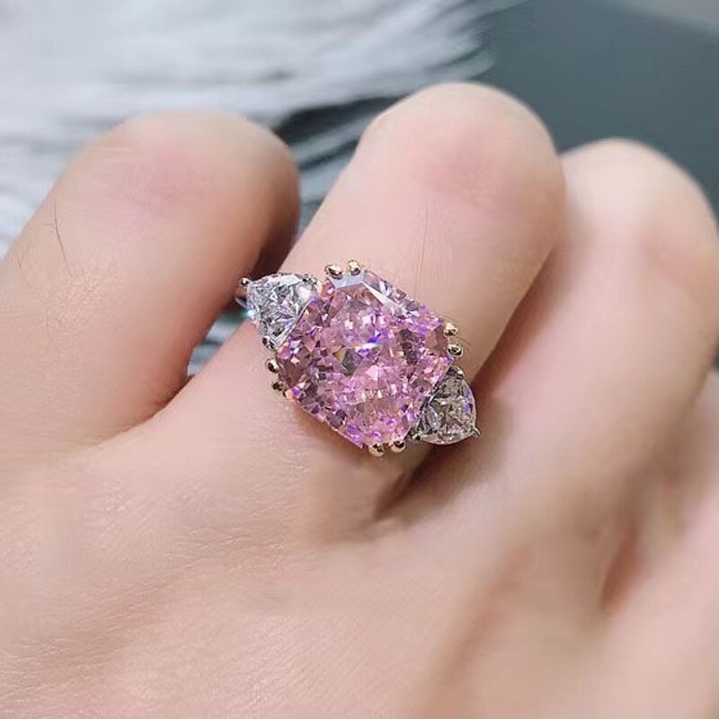 欧美流行公主方仿真碧玺闪钻戒指女奢华简约轻奢气质个性高贵指环