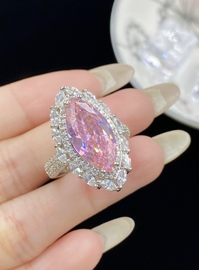 S925银欧美潮流橄榄形满钻戒指