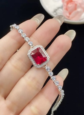 蓝尖晶红刚玉荧光灯变色方形手链