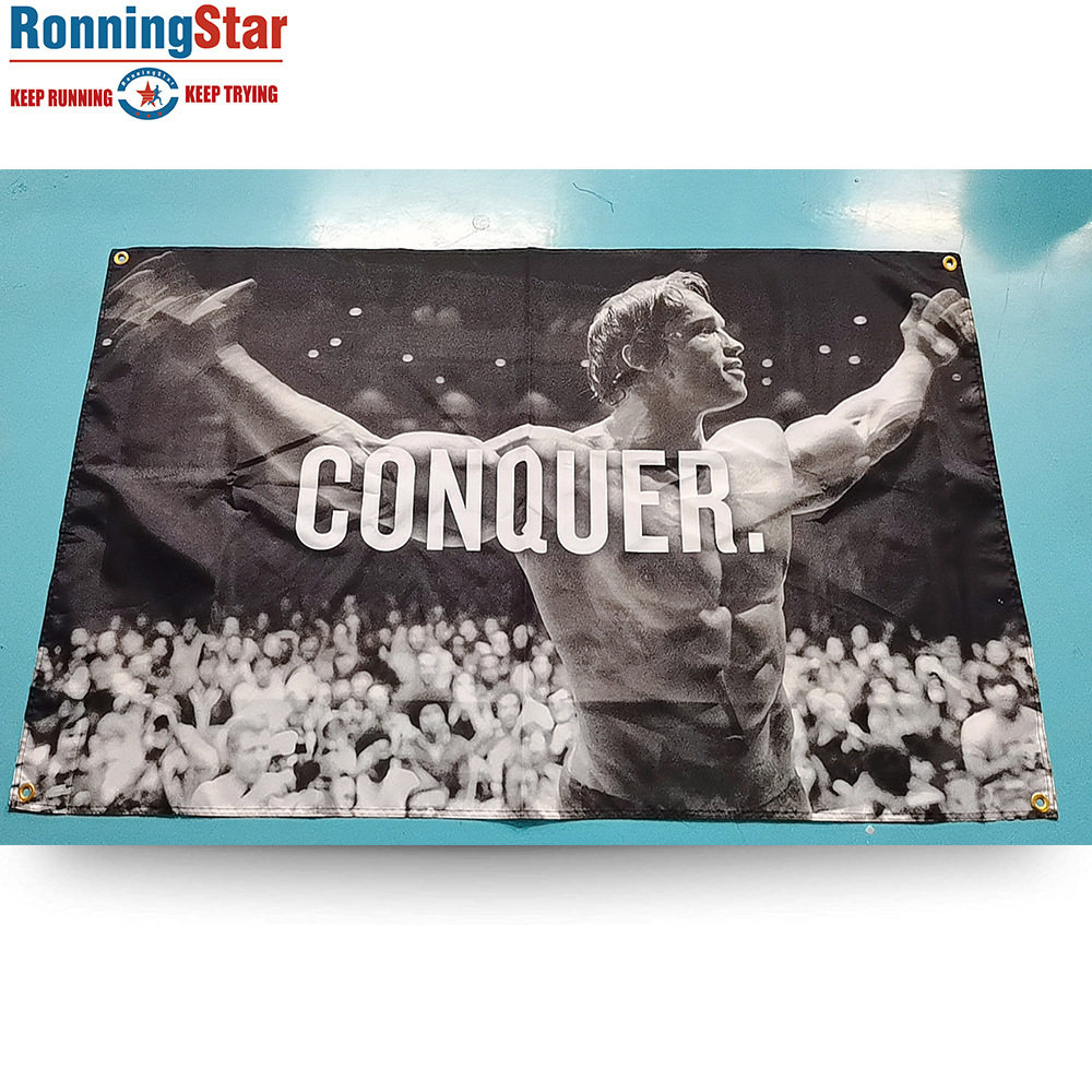 健身房励志 斯瓦辛格旗Conquer Pose Gym Lifting Flag90x150cm