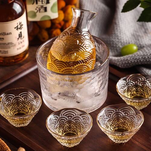 日式祥云金边玻璃清酒黄酒温酒器酒壶家用一两白酒杯酒盅酒具套装
