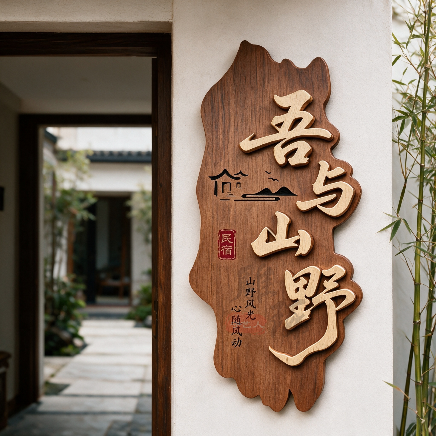 高级感实木门头招牌定制刻字