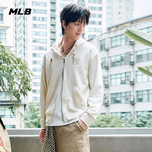 MLB官方男女情侣老花背标大LOGO连帽卫衣拉链外套25秋季新款TRM02